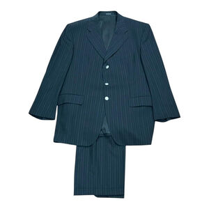 Baumler Suit Mens 56 Black Pinstripe Wool 3 Button Jacket Pants 2 Piece Classic